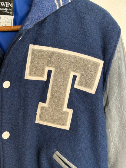 Vintage 70s  Wool And Leather Varsity Jacket — Butwin "Todd" Chenille "T" Patch — Made In USA — Size 44