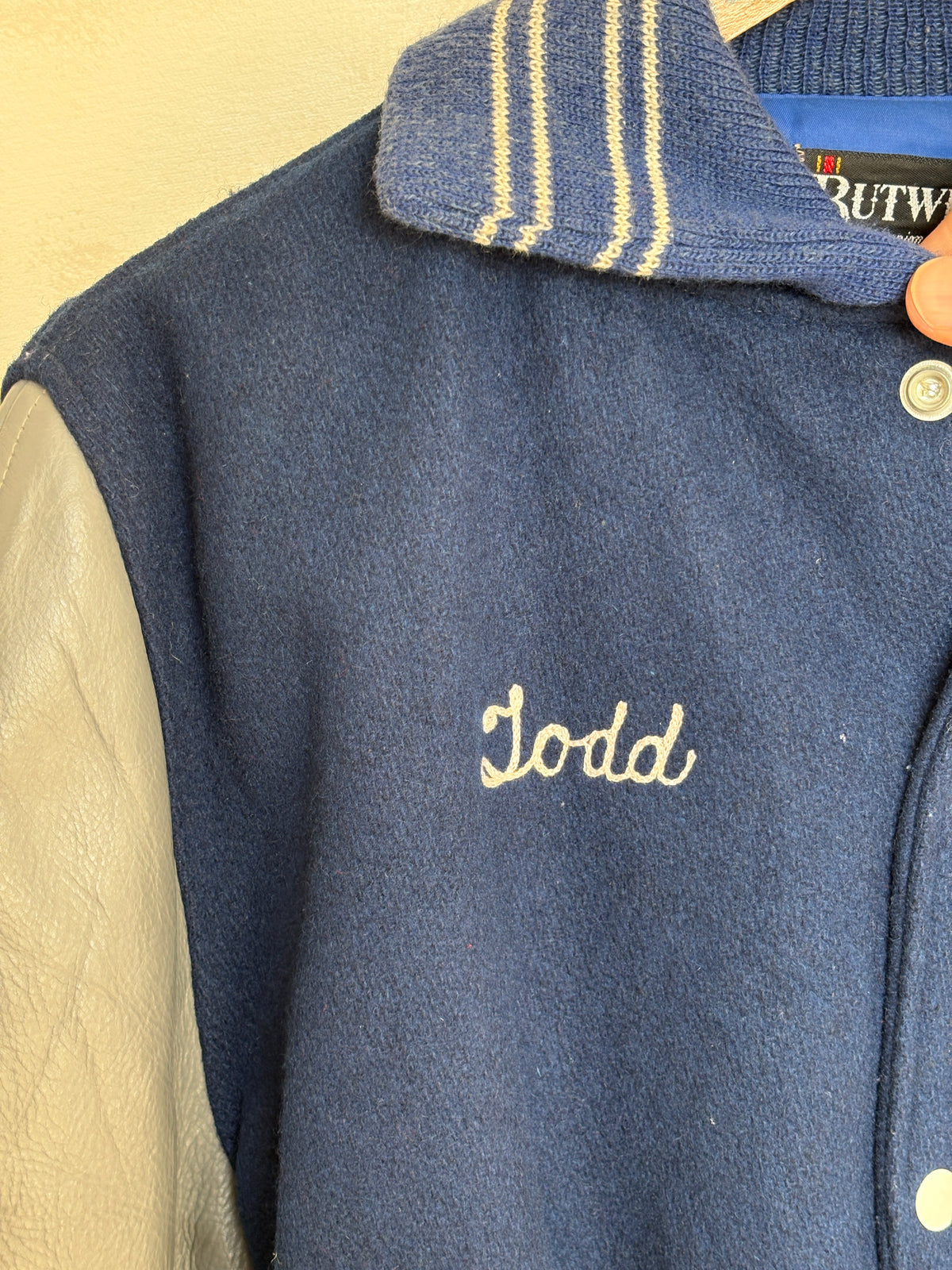 Vintage 70s  Wool And Leather Varsity Jacket — Butwin "Todd" Chenille "T" Patch — Made In USA — Size 44