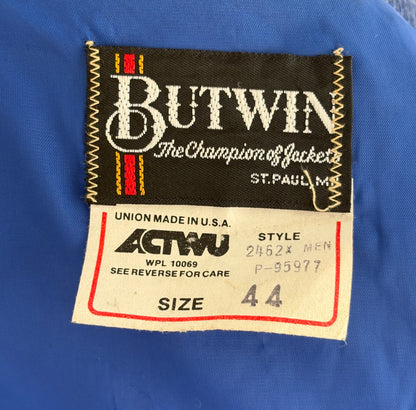 Vintage 70s  Wool And Leather Varsity Jacket — Butwin "Todd" Chenille "T" Patch — Made In USA — Size 44