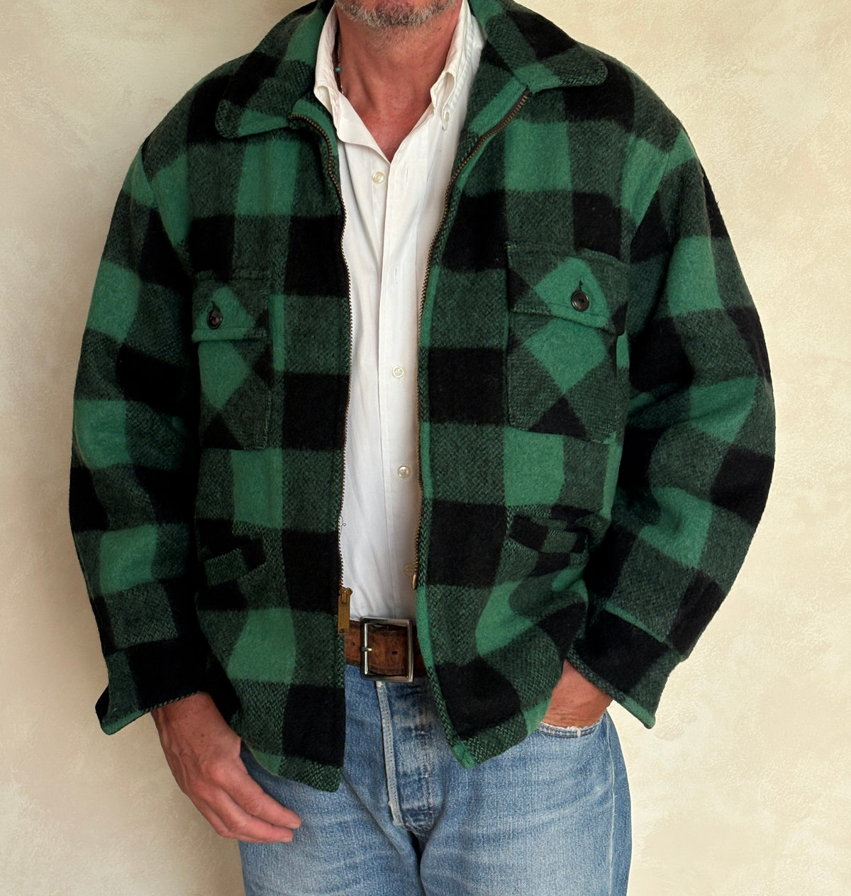 Vintage Sedgefield Outerwear By Blue Bell Buffalo Plaid Wool Jacket — Green & Black — Size L