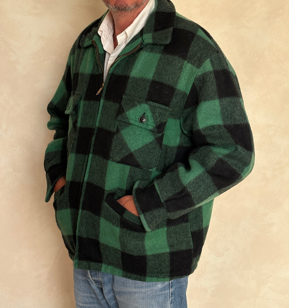 Vintage Sedgefield Outerwear By Blue Bell Buffalo Plaid Wool Jacket — Green & Black — Size L