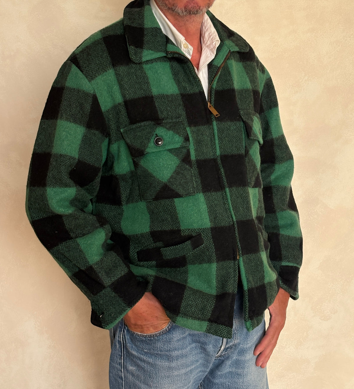 Vintage Sedgefield Outerwear By Blue Bell Buffalo Plaid Wool Jacket — Green & Black — Size L