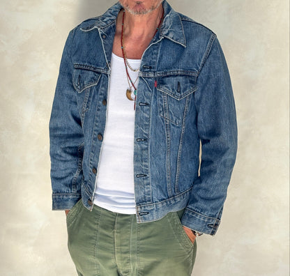 Size 40US Short / 50EU. Vintage Early 70s 2 pocket Levi’s Denim Jacket 70505 – Single Stitch, Made in USA-AJ357 Studio