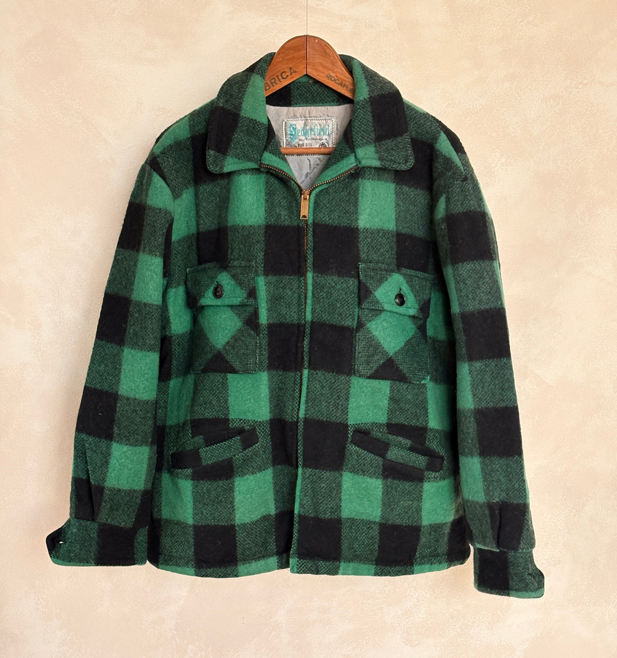 Vintage Sedgefield Outerwear By Blue Bell Buffalo Plaid Wool Jacket — Green & Black — Size L