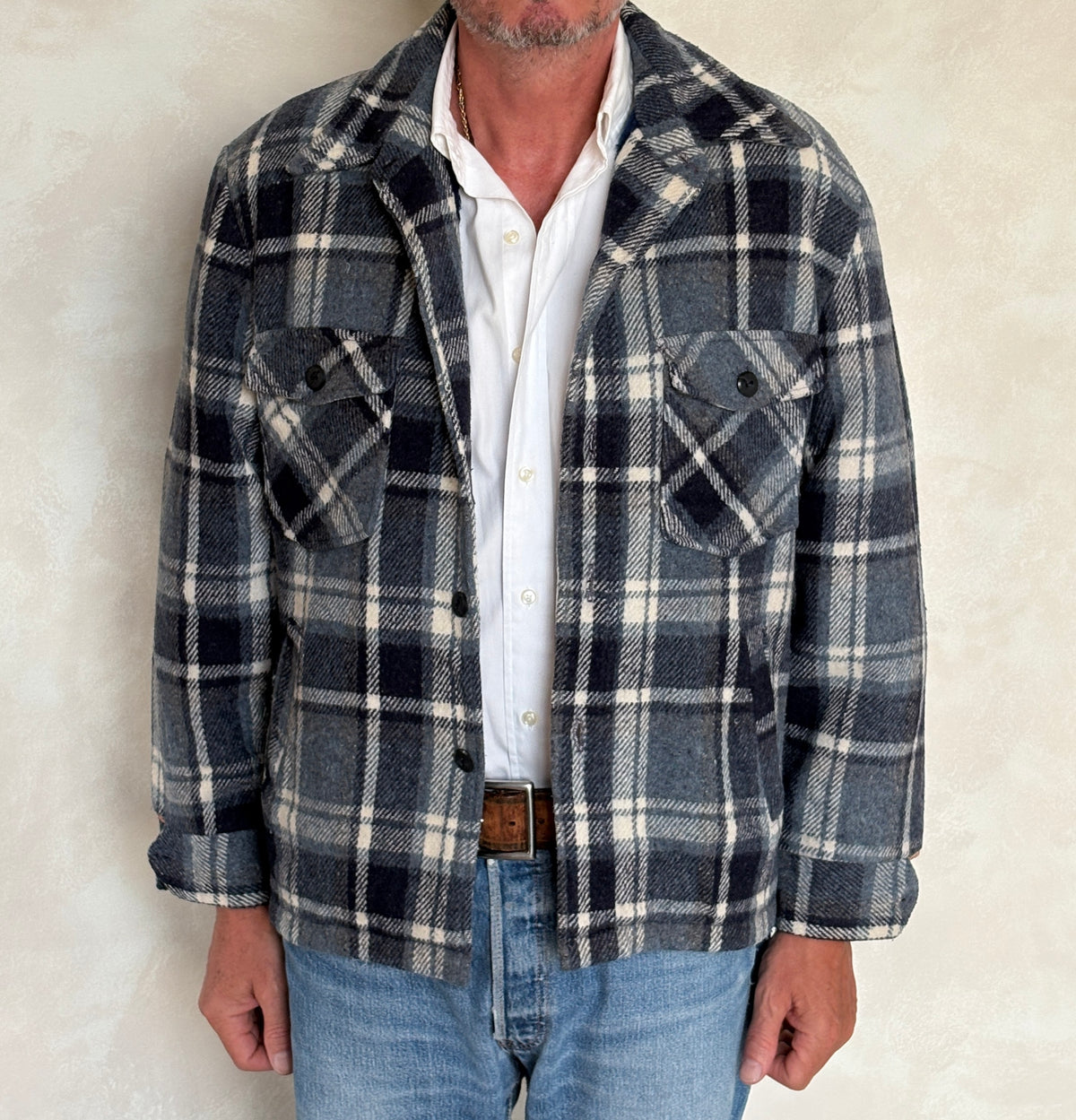 JCPenney 70s Plaid shirt jacket  / Made in USA / Mens XL