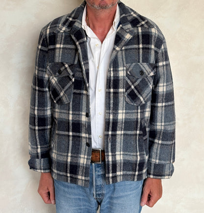 JCPenney 70s Plaid shirt jacket  / Made in USA / Mens XL