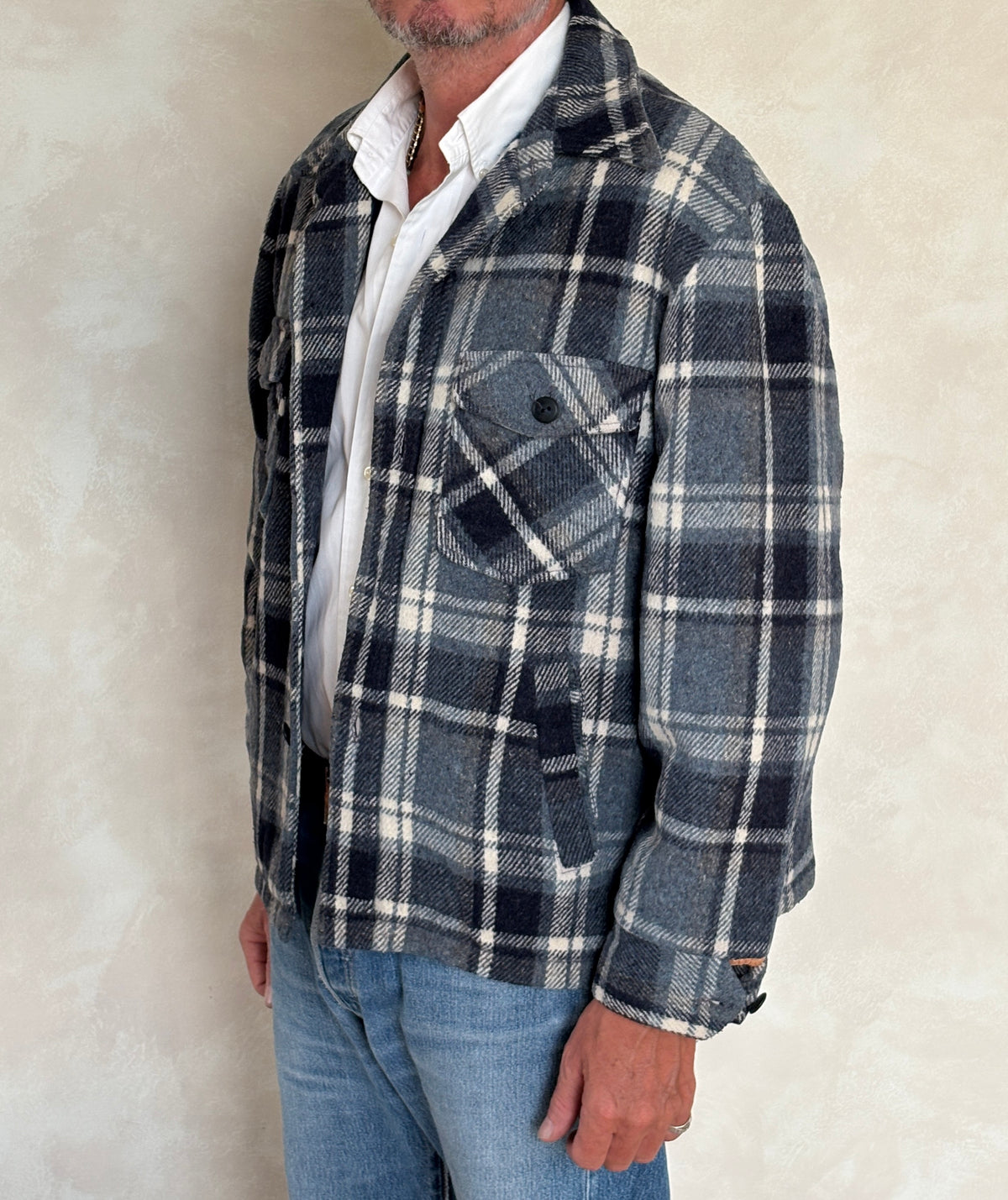 JCPenney 70s Plaid shirt jacket  / Made in USA / Mens XL