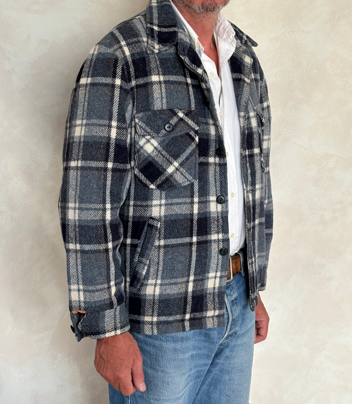 JCPenney 70s Plaid shirt jacket  / Made in USA / Mens XL