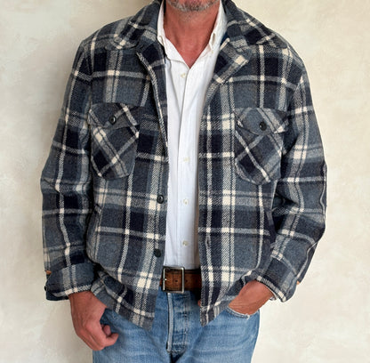 JCPenney 70s Plaid shirt jacket  / Made in USA / Mens XL