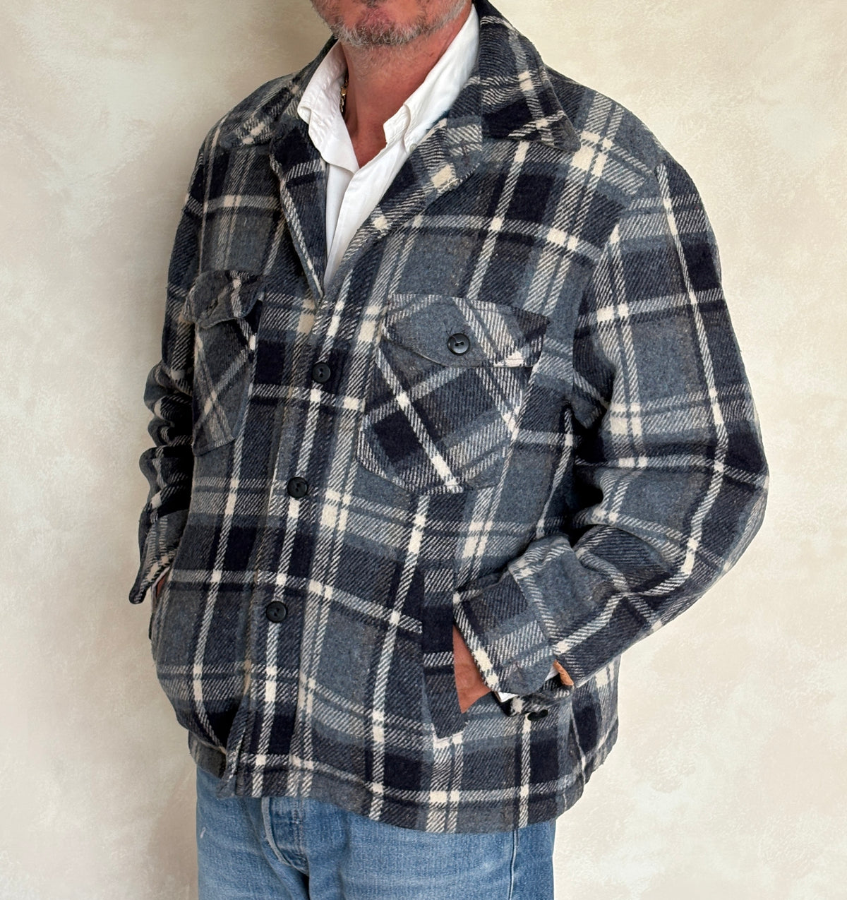 JCPenney 70s Plaid shirt jacket  / Made in USA / Mens XL