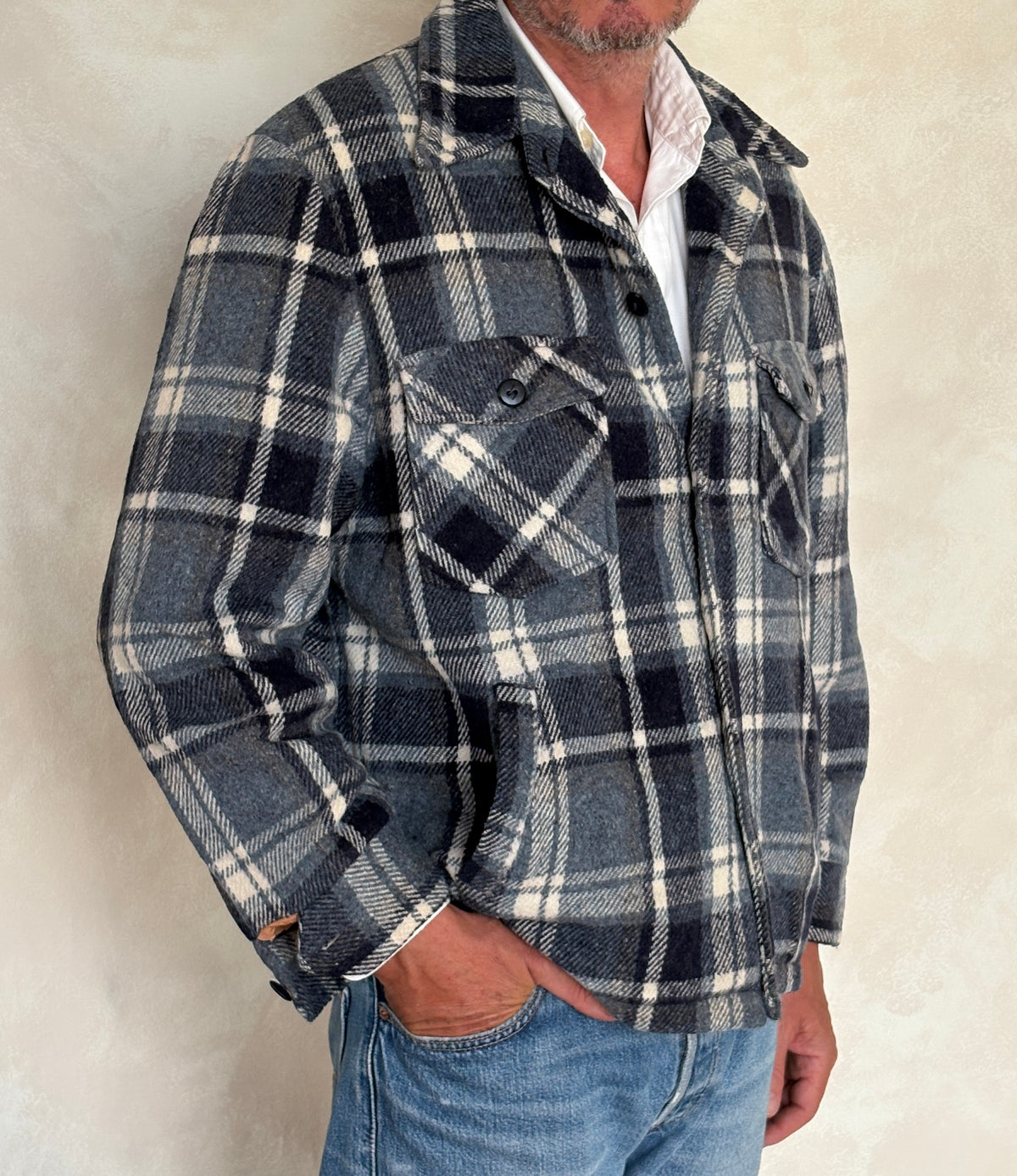 JCPenney 70s Plaid shirt jacket  / Made in USA / Mens XL
