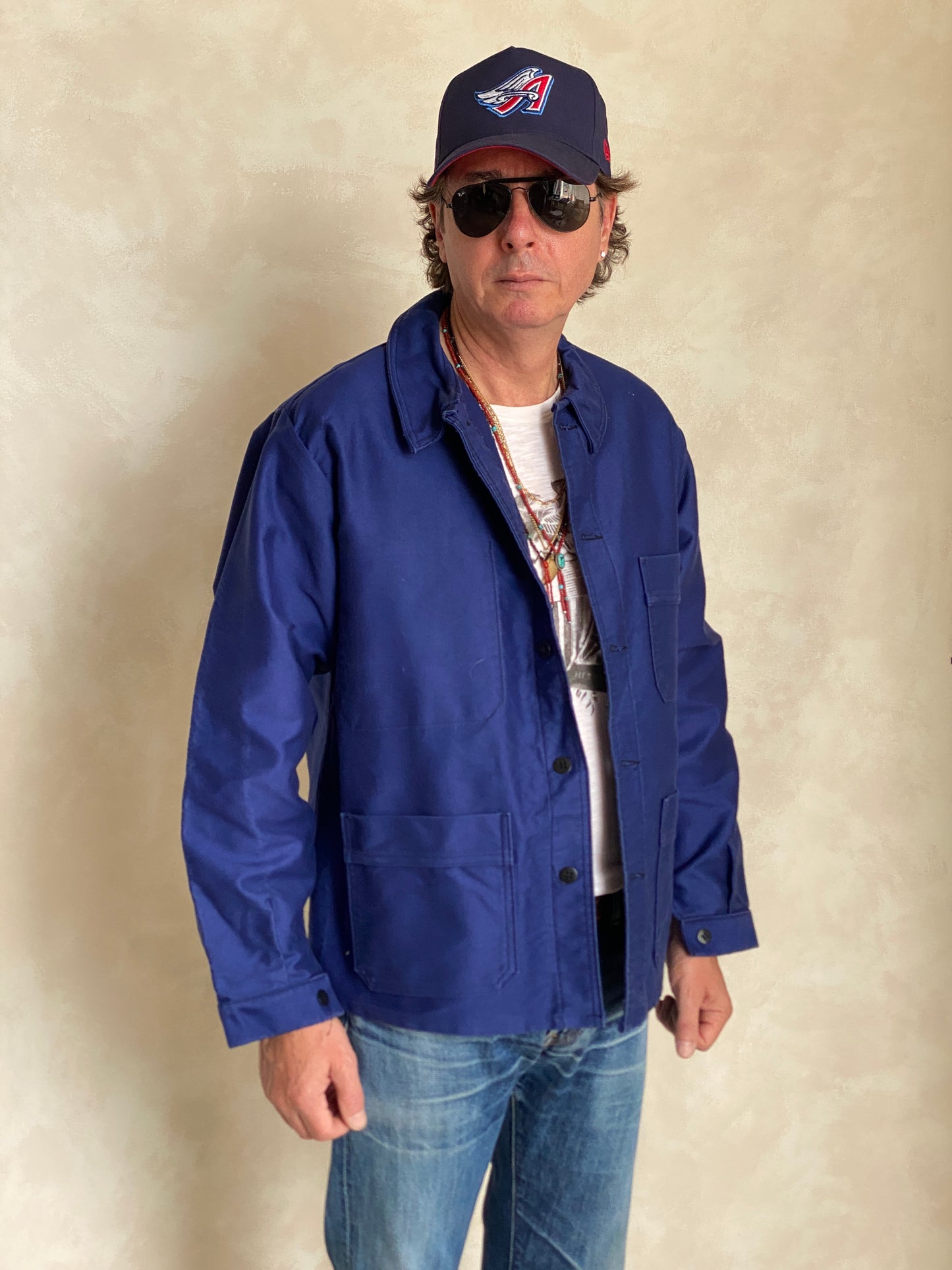 Vintage French moleskin work jacket made in France, heavy cotton chore style, size 50/52EU