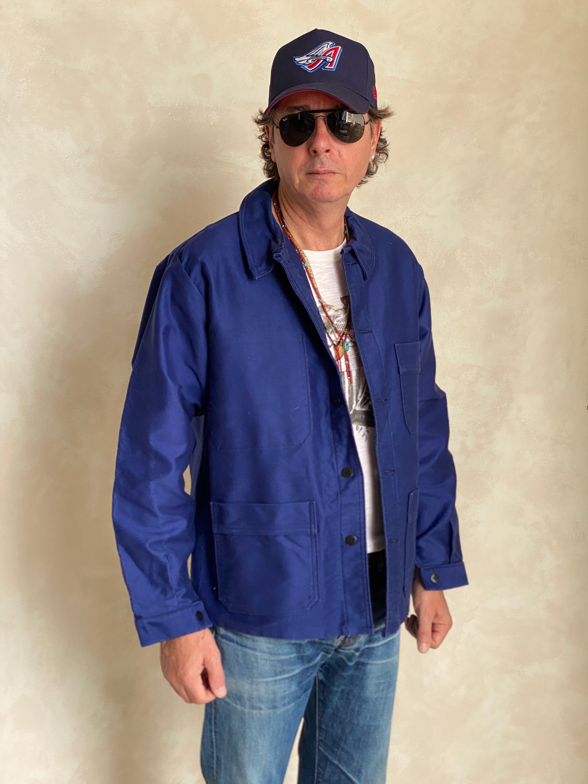 Vintage French moleskin work jacket made in France, heavy cotton chore style, size 50/52EU