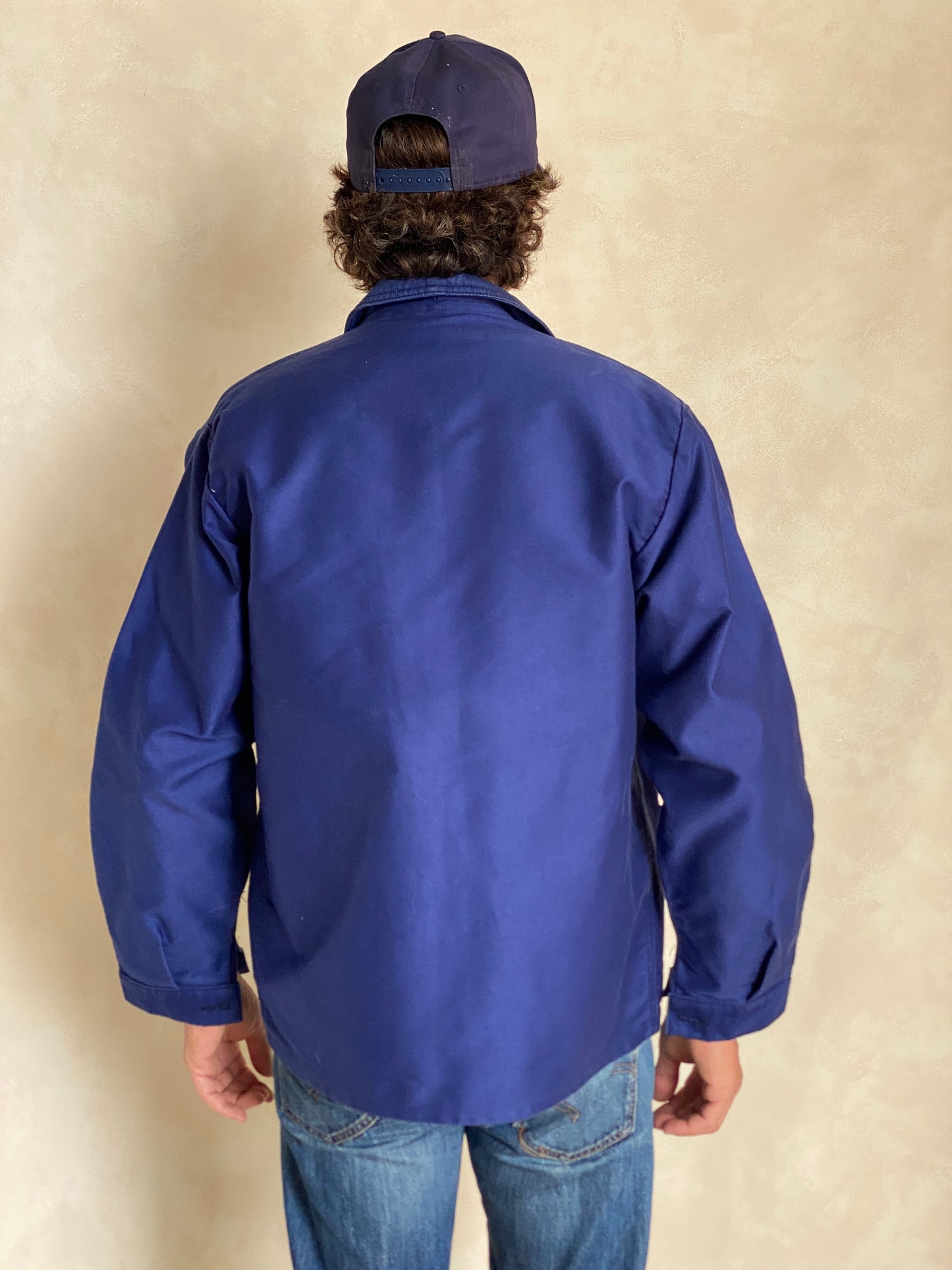 Vintage French moleskin work jacket made in France, heavy cotton chore style, size 50/52EU