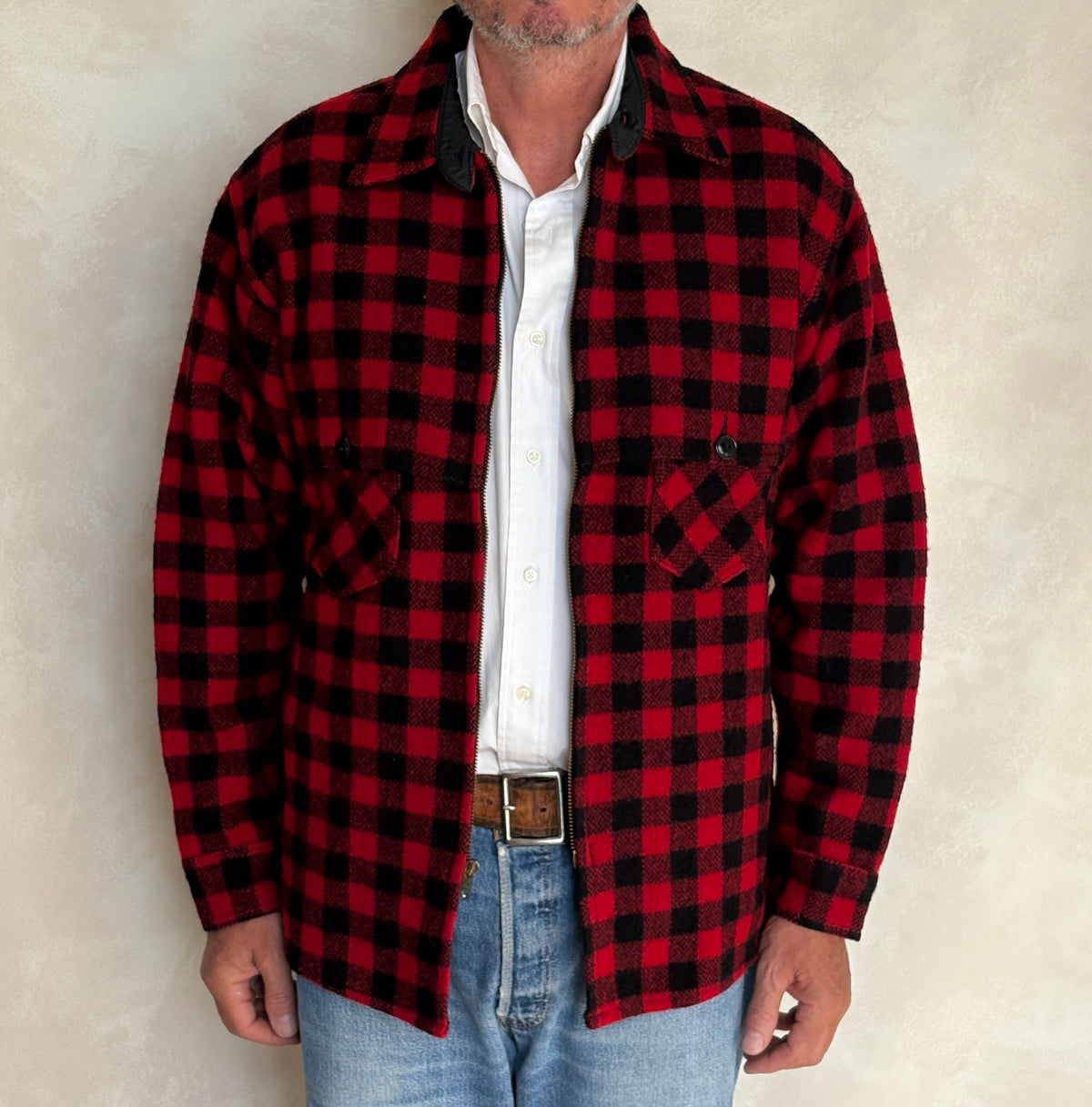 Vintage 1950s Johnson  Wool Buffalo Plaid Shirt Made in USA  . Size Large
