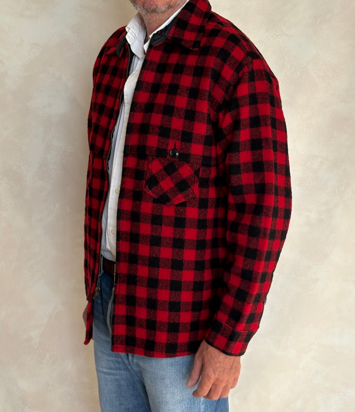 Vintage 1950s Johnson  Wool Buffalo Plaid Shirt Made in USA  . Size Large