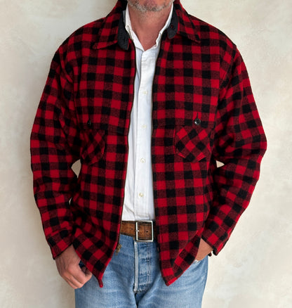 Vintage 1950s Johnson  Wool Buffalo Plaid Shirt Made in USA  . Size Large