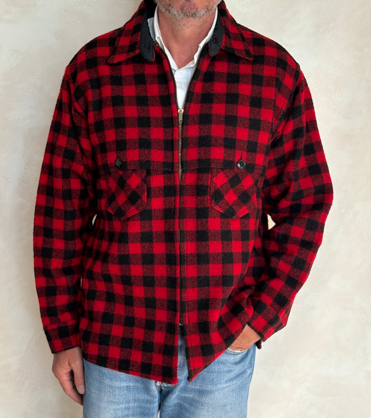 Vintage 1950s Johnson  Wool Buffalo Plaid Shirt Made in USA  . Size Large