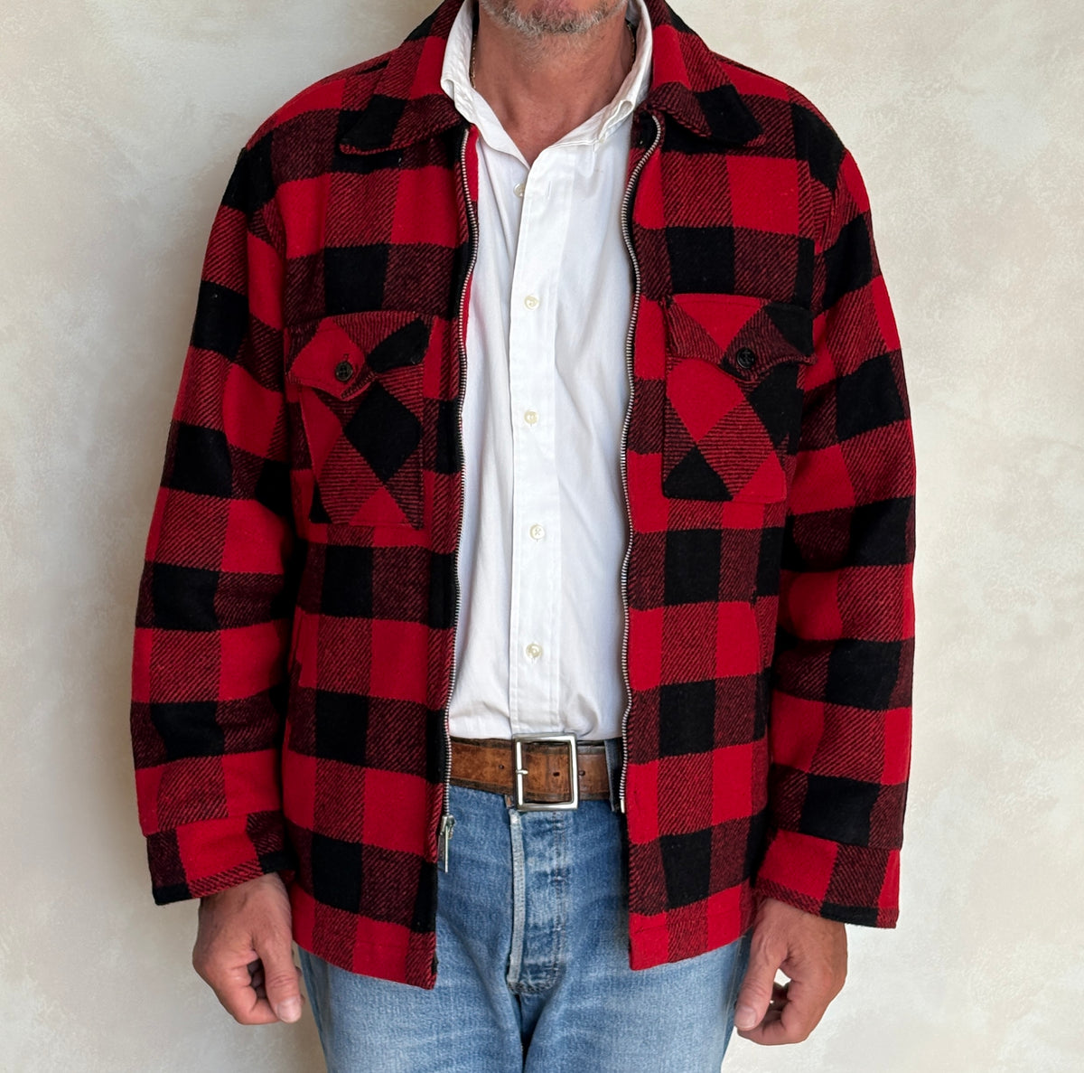Vintage 1960s  Buffalo Plaid Wool Jacket — Size 42US (52EU) — Made in USA By V.I.P