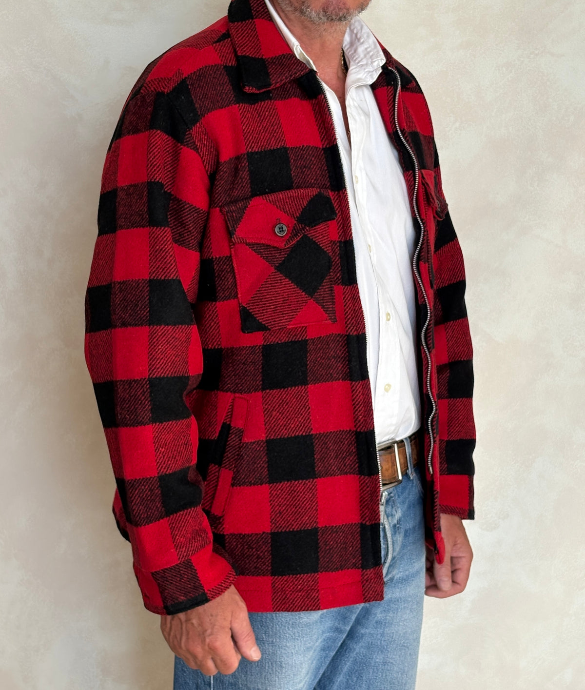 Vintage 1960s  Buffalo Plaid Wool Jacket — Size 42US (52EU) — Made in USA By V.I.P