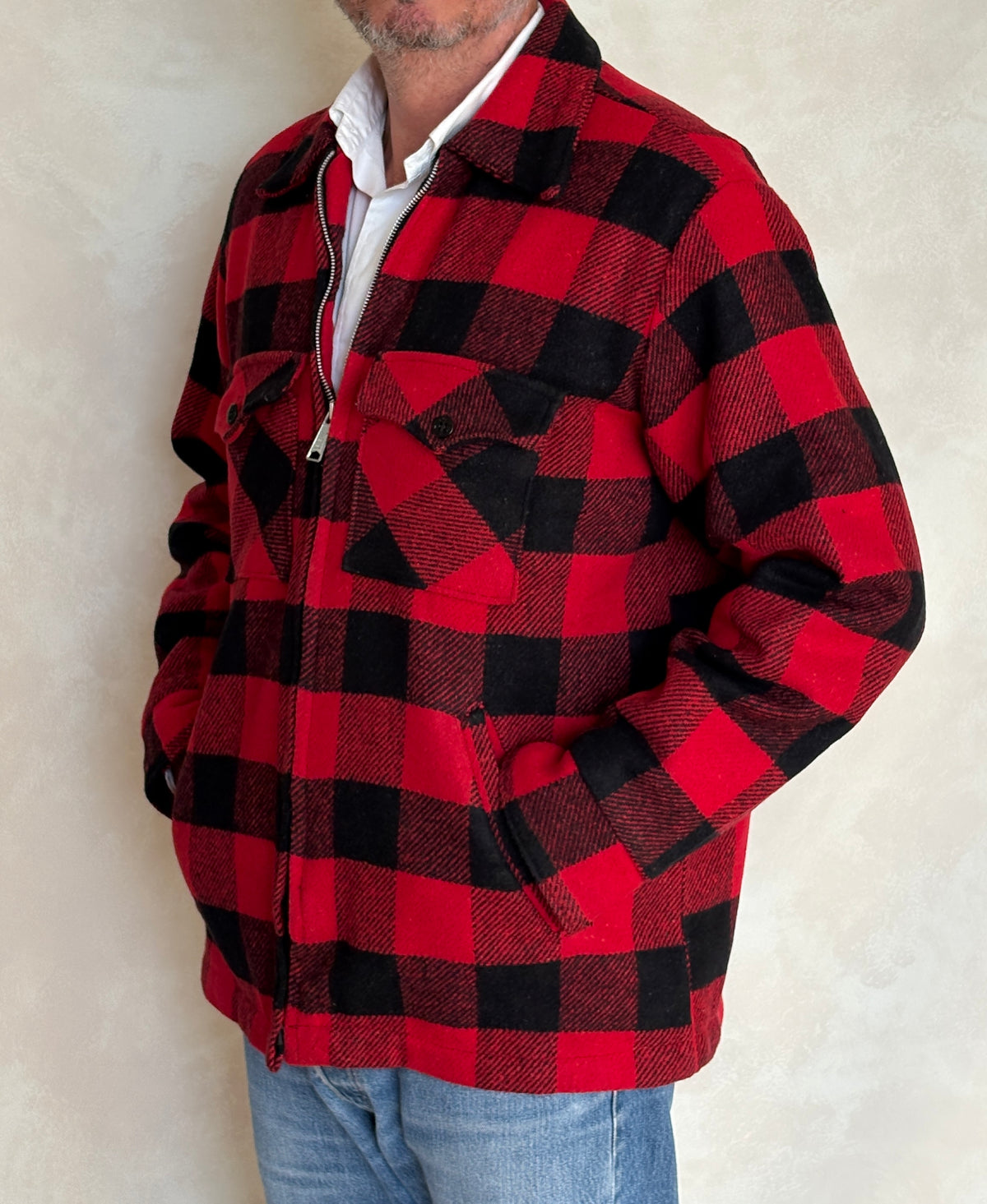 Vintage 1960s  Buffalo Plaid Wool Jacket — Size 42US (52EU) — Made in USA By V.I.P