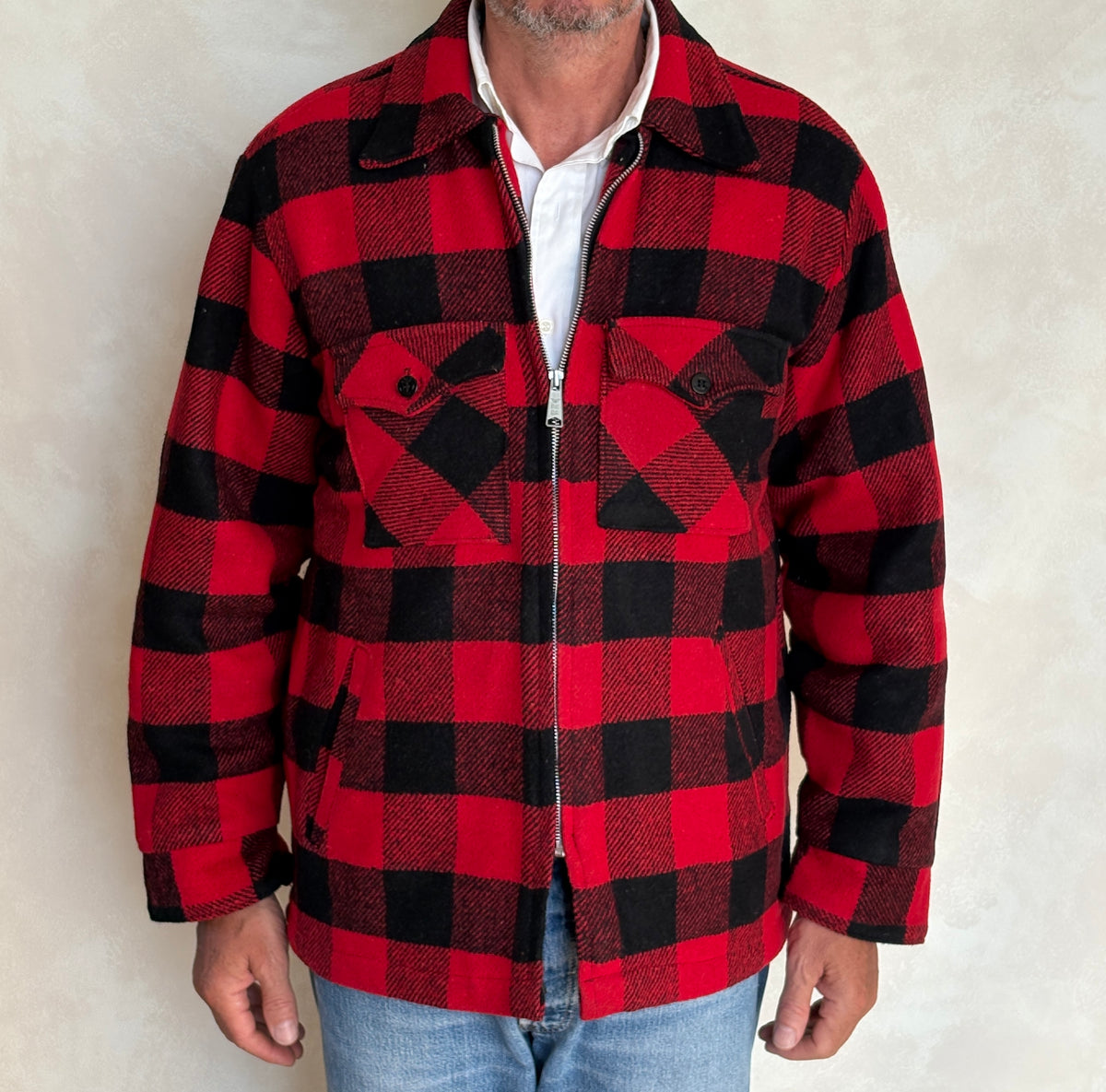 Vintage 1960s  Buffalo Plaid Wool Jacket — Size 42US (52EU) — Made in USA By V.I.P
