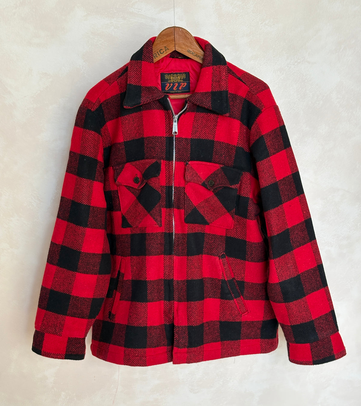 Vintage 1960s  Buffalo Plaid Wool Jacket — Size 42US (52EU) — Made in USA By V.I.P