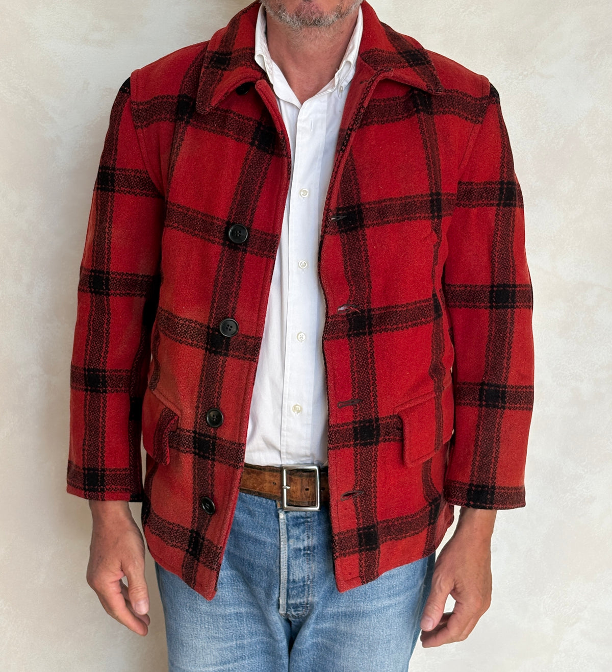 Distressed Vintage 1950s Plaid Wool Hunting Jacket, Made in USA / Size Small