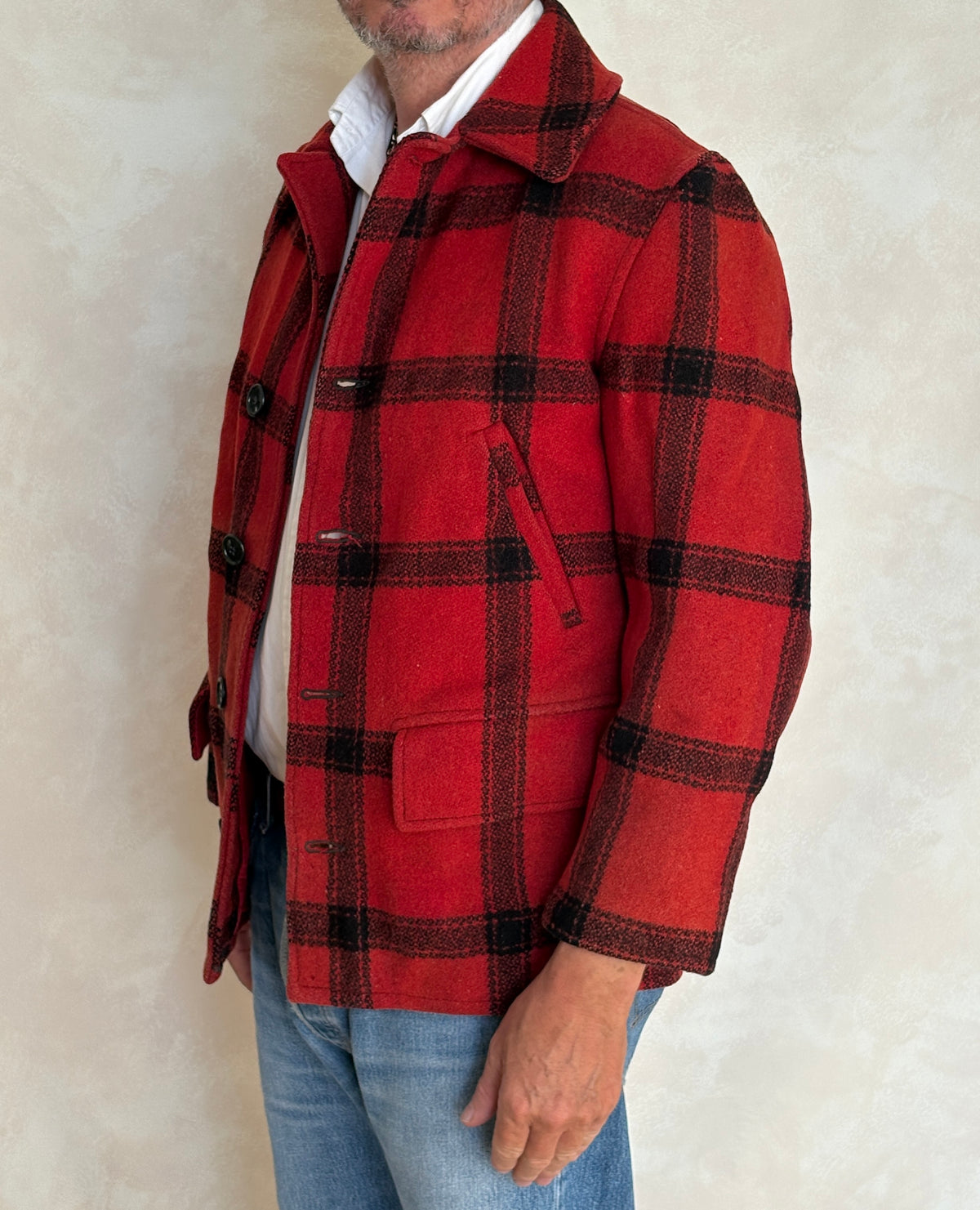 Distressed Vintage 1950s Plaid Wool Hunting Jacket, Made in USA / Size Small