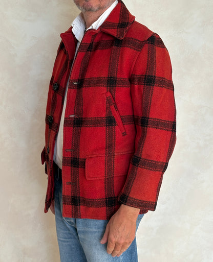 Distressed Vintage 1950s Plaid Wool Hunting Jacket, Made in USA / Size Small