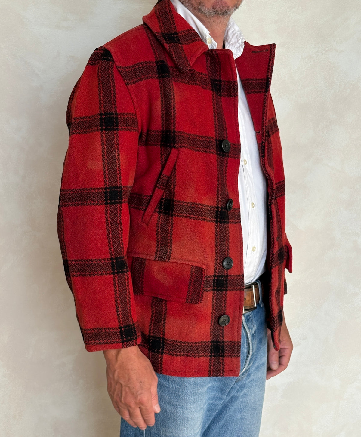 Distressed Vintage 1950s Plaid Wool Hunting Jacket, Made in USA / Size Small