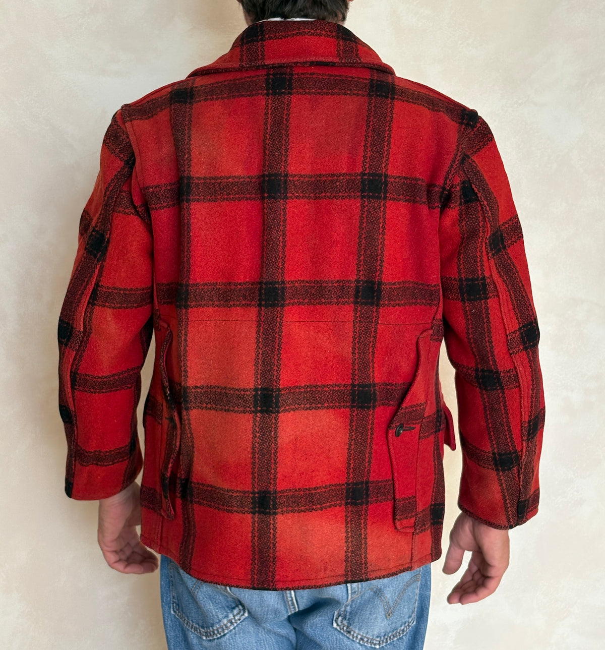 Distressed Vintage 1950s Plaid Wool Hunting Jacket, Made in USA / Size Small