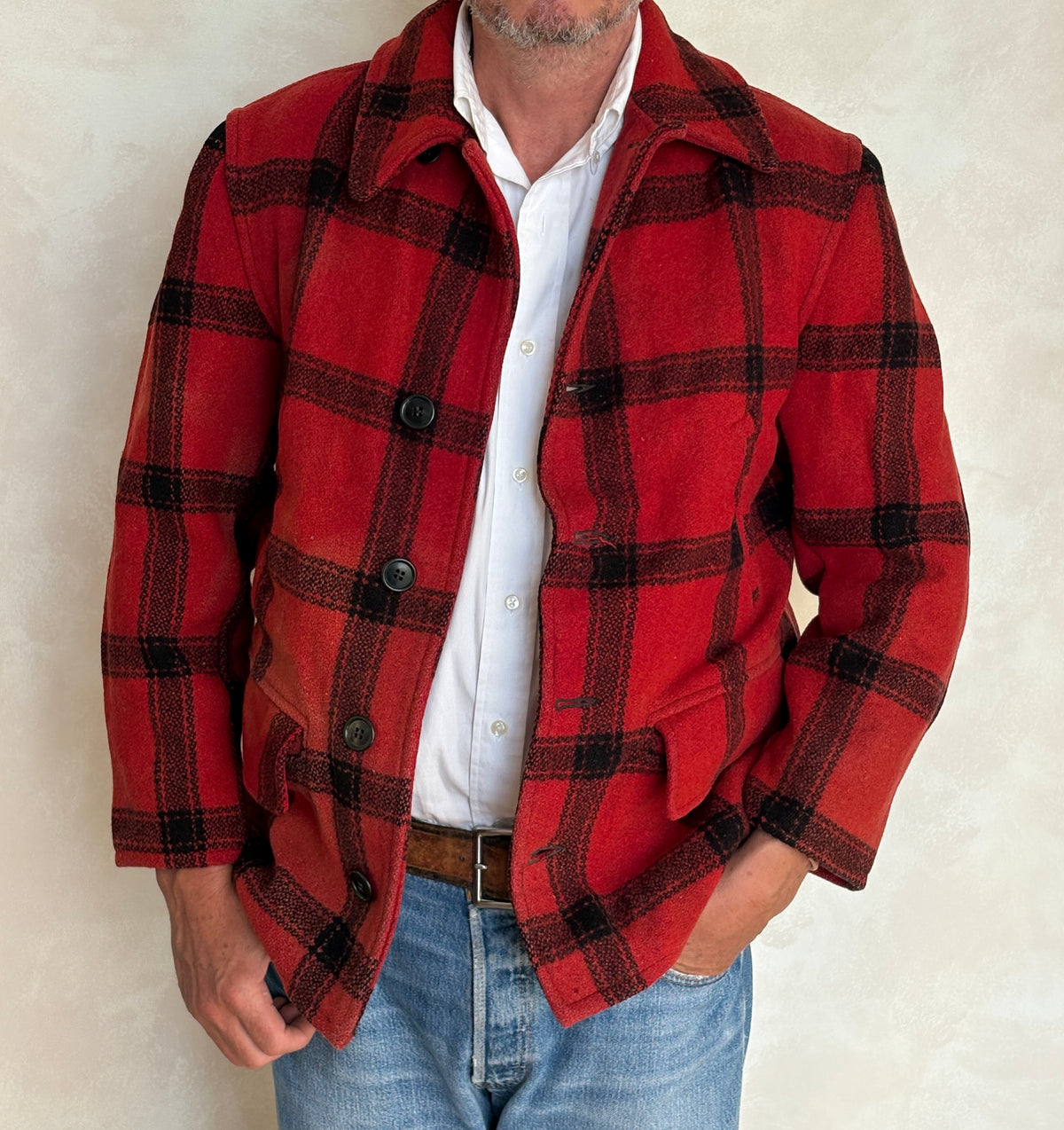Distressed Vintage 1950s Plaid Wool Hunting Jacket, Made in USA / Size Small