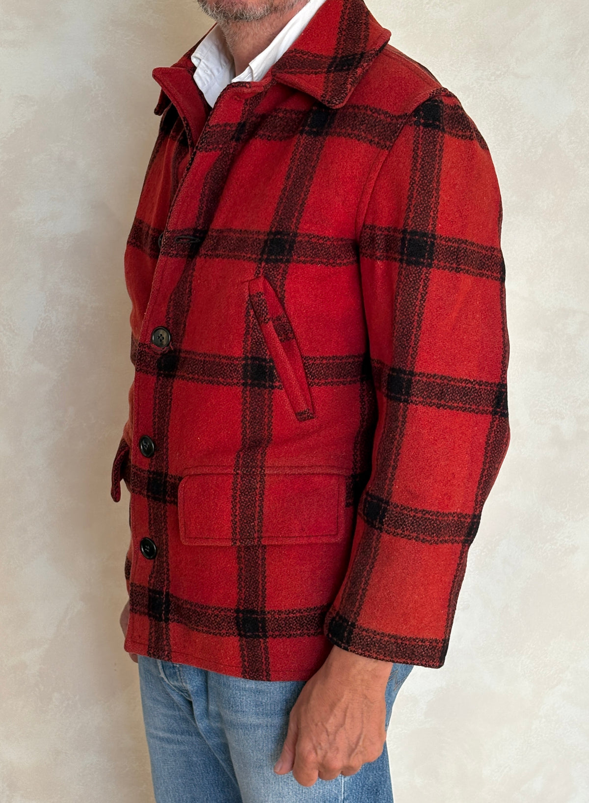 Distressed Vintage 1950s Plaid Wool Hunting Jacket, Made in USA / Size Small