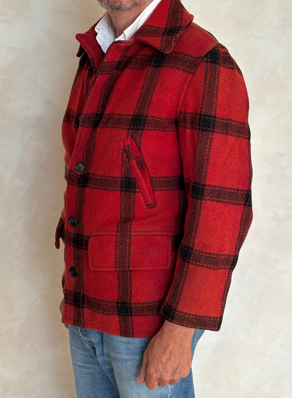 Distressed Vintage 1950s Plaid Wool Hunting Jacket, Made in USA / Size Small