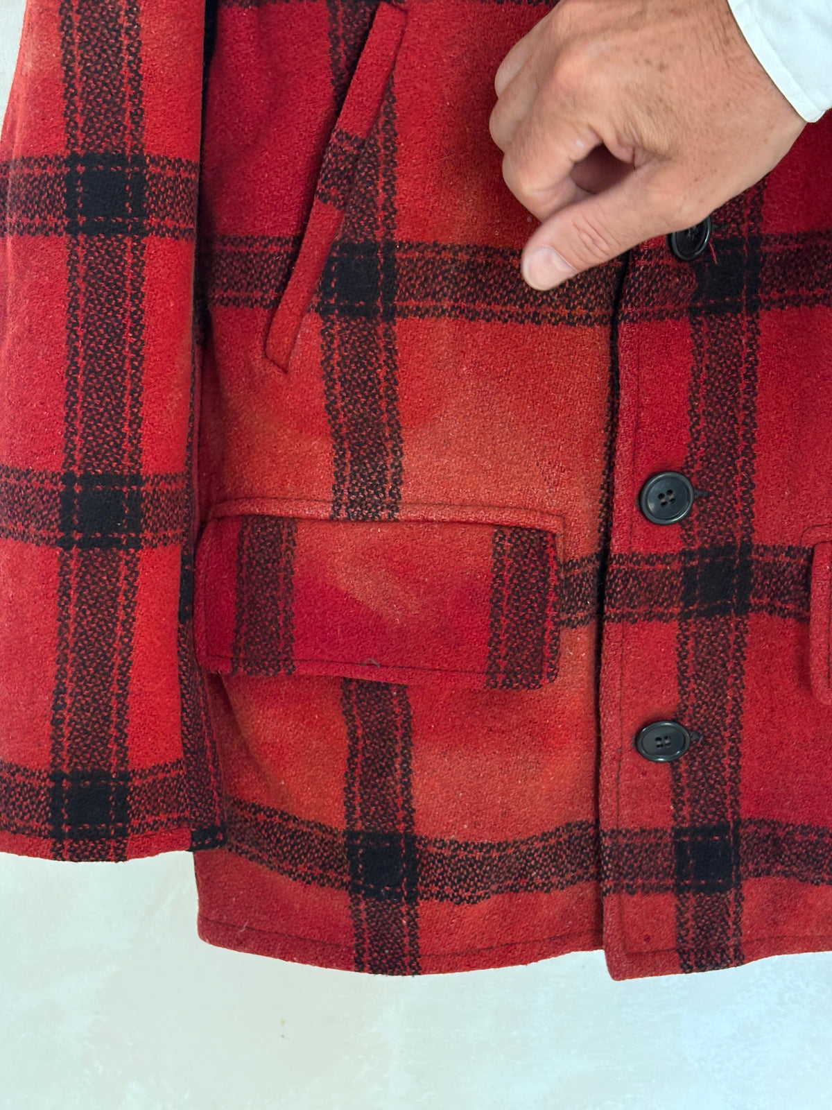 Distressed Vintage 1950s Plaid Wool Hunting Jacket, Made in USA / Size Small
