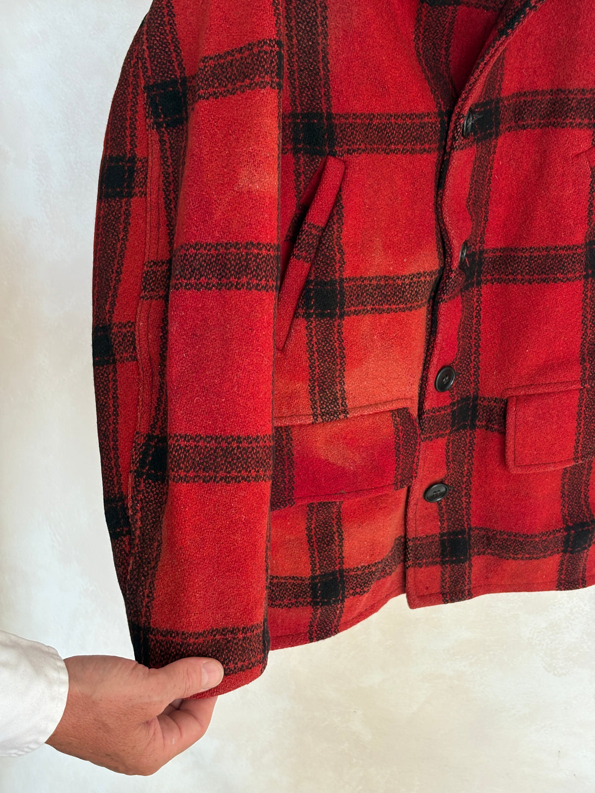 Distressed Vintage 1950s Plaid Wool Hunting Jacket, Made in USA / Size Small