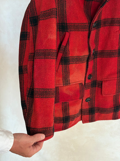Distressed Vintage 1950s Plaid Wool Hunting Jacket, Made in USA / Size Small
