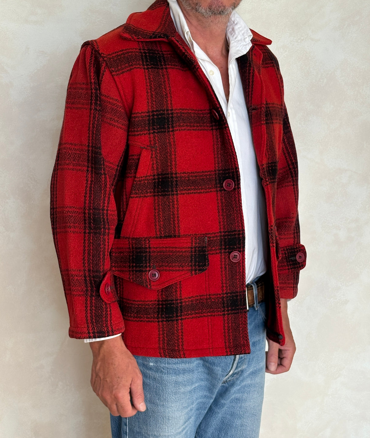 Size Small. Vintage 1940s Sears Roebuck plaid wool hunting jacket