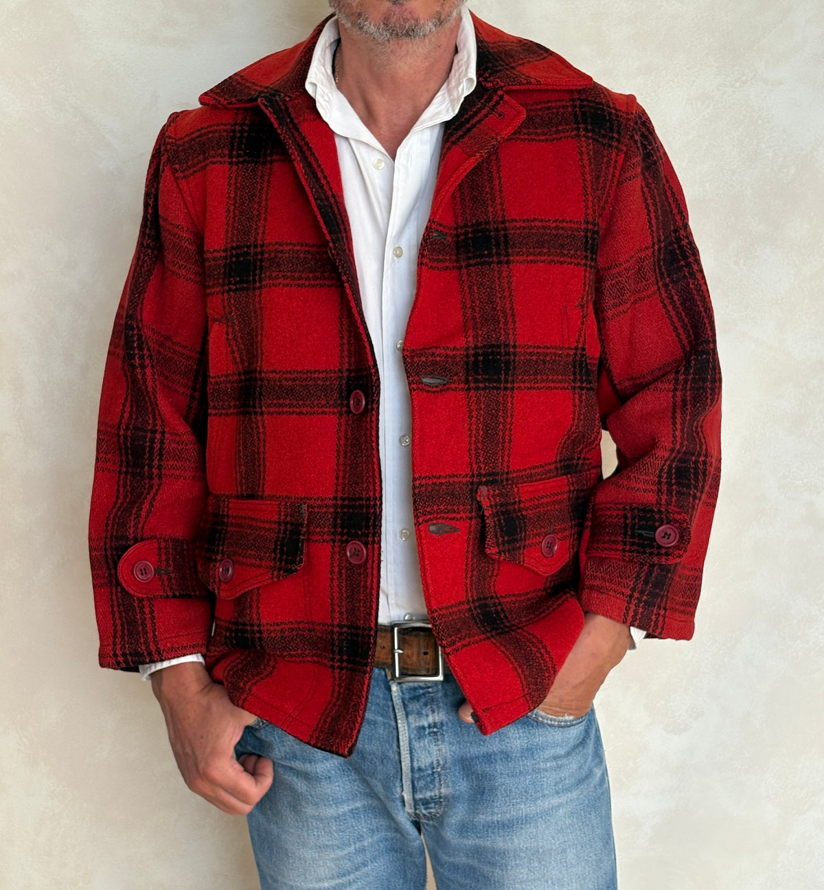 Size Small. Vintage 1940s Sears Roebuck plaid wool hunting jacket
