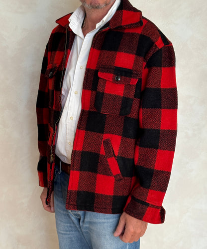 Vintage 1950s Utica N.Y. Wool Jacket Made in USA – Red Black Plaid Zip Workwear.