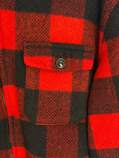 Vintage 1950s Utica N.Y. Wool Jacket Made in USA – Red Black Plaid Zip Workwear.