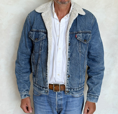 Vintage Levi's San Francisco Sherpa-Lined Denim Trucker Jacket — Made In Usa — Size 38L