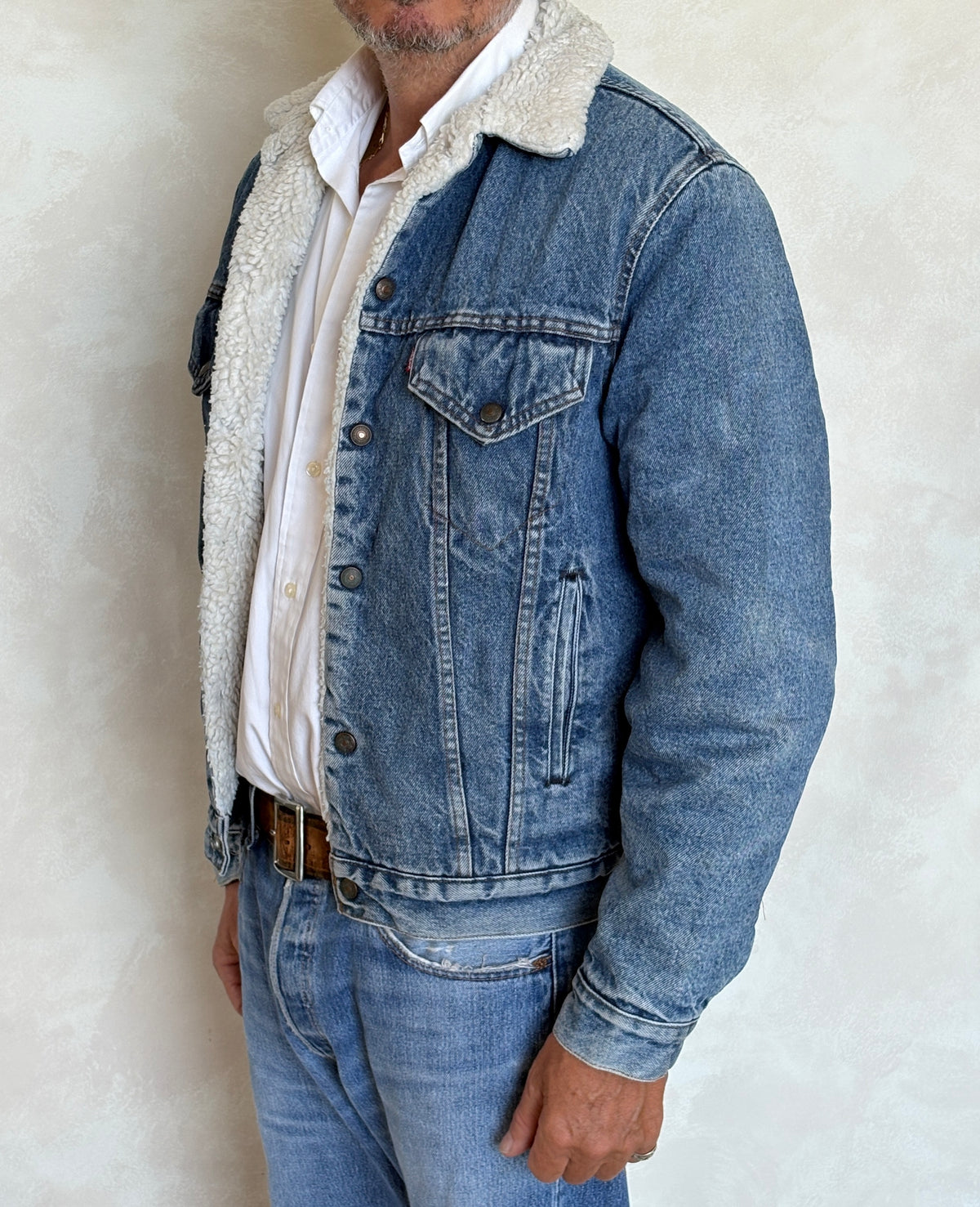 Vintage Levi's San Francisco Sherpa-Lined Denim Trucker Jacket — Made In Usa — Size 38L