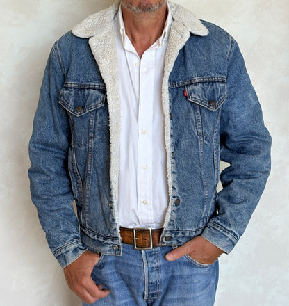 Vintage Levi's San Francisco Sherpa-Lined Denim Trucker Jacket — Made In Usa — Size 38L
