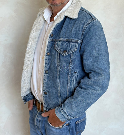 Vintage Levi's San Francisco Sherpa-Lined Denim Trucker Jacket — Made In Usa — Size 38L