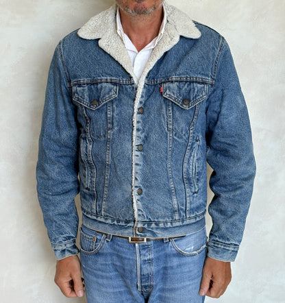 Vintage Levi's San Francisco Sherpa-Lined Denim Trucker Jacket — Made In Usa — Size 38L