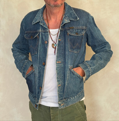 Size 40 Long US. Authentic 70s Wrangler denim jacket -4 pockets- Made in the USA-AJ357 Studio