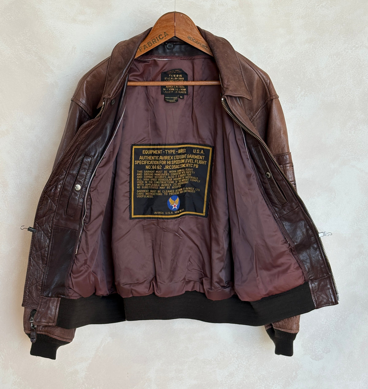 Avirex Limited B-15 Flight Jacket / 1978 US Army Air Forces Contract / Genuine Leather / XL