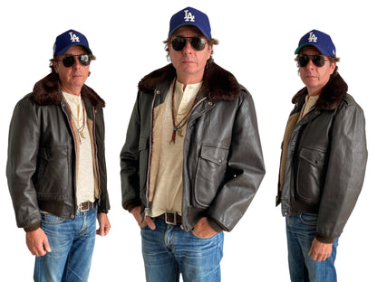 Size 40USA/50 Euro. Vintage 70s flight leather jacket made in USA talon zip-AJ357 Studio